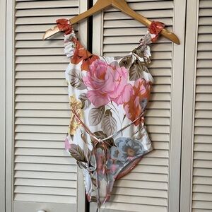 Floral One-Piece Swimsuit with Ruffle Straps